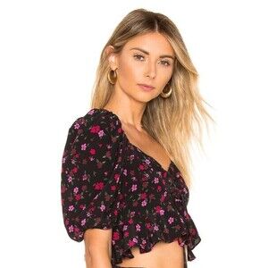 For Love & Lemon's Cropped Floral Print Tie Front Blouse REVOLVE Size Small